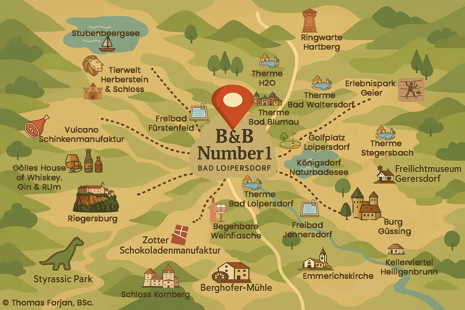 Ausflugsziele-Karte | Pension Bad Loipersdorf Nähe Therme Loipersdorf B&B Number 1 Sehenswürdigkeiten / Ausflugsziele um Bad Loipersdorf